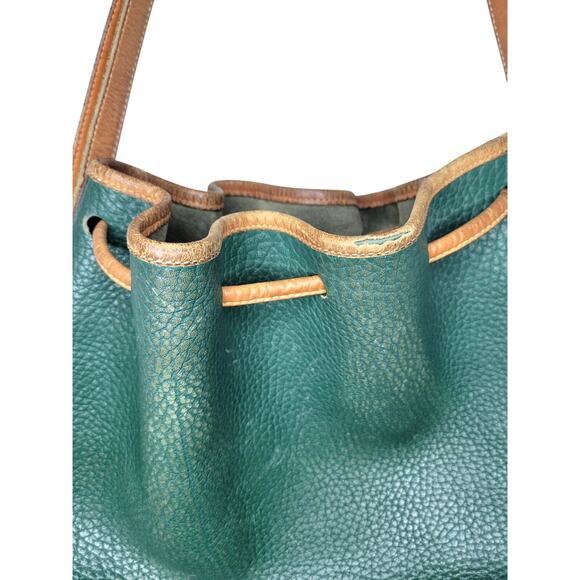 Vintage Dooney & Bourke Green & Tan Leather Bucket Purse - Picture 7 of 10